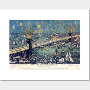 Brooklyn Bridge Opening Night Fireworks 1883 Posters and Art